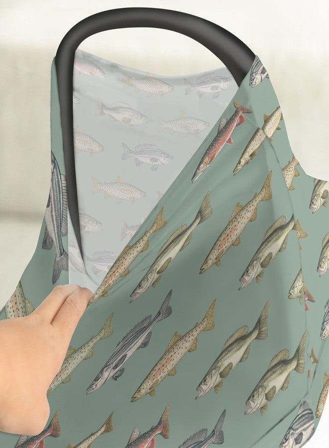 ZoUbqchY Lake Fishing Car Seat Cover for Baby Freshwater Fishes Stretchy 5-in-1 Covers Adjustable Infant Carseat Canopy Cover Fishing Lover Gift Breathable Nursing Cover-Up - Image 4